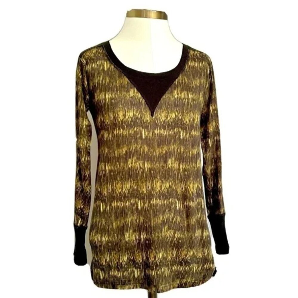 Isabel Marant 100% Linen Black Yellow Pattern Silk Trim Long Sleeve Top - XS/S